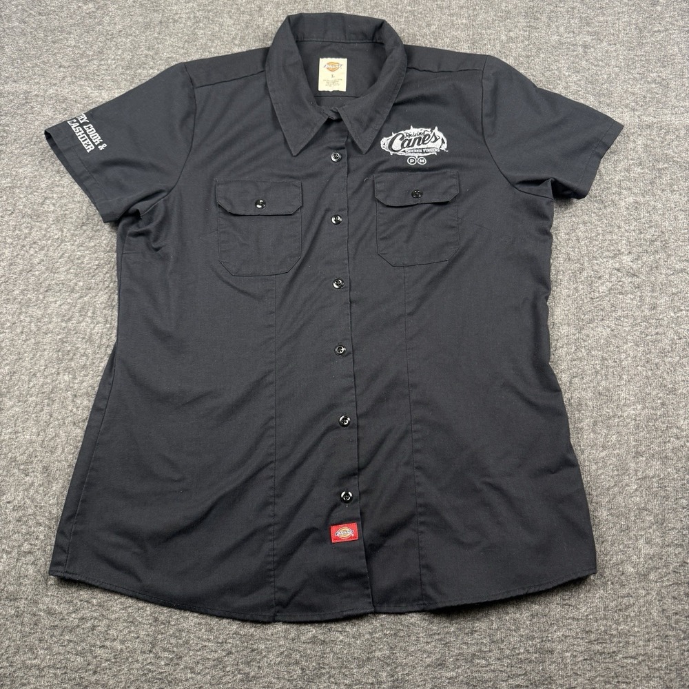 Raising Cane's Shirt Womens Large‎ Black Post Malone PM Dickies Button Up Cook